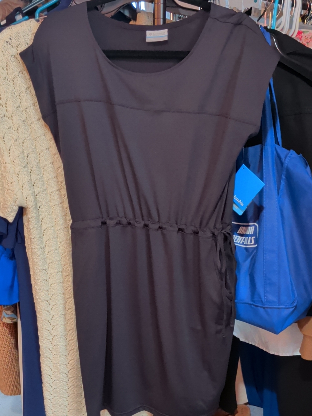 Columbia Black Drawstring-Waist Mini Dress